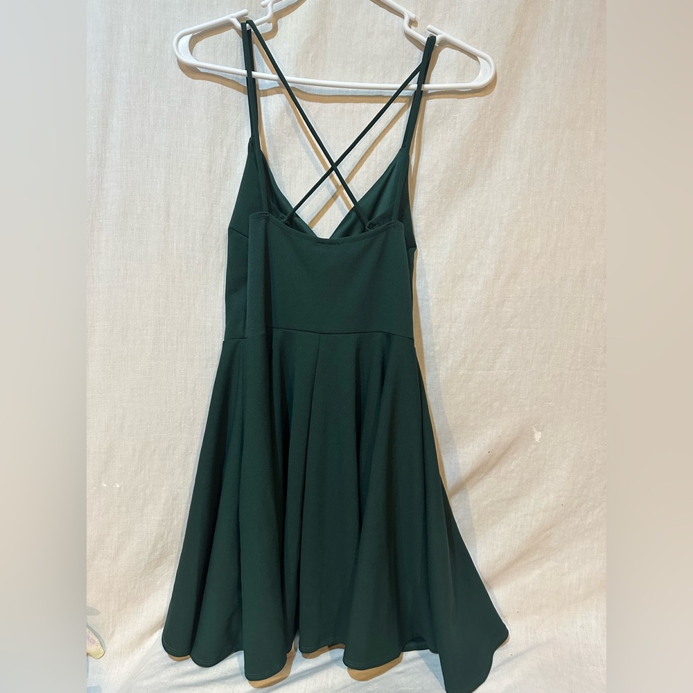Hunter Green Asymmetrical Ruffled Mini Dress - Picture 3 of 4